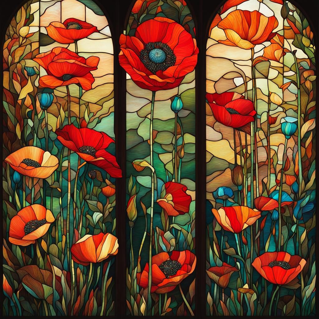 Stained Glass Poppies