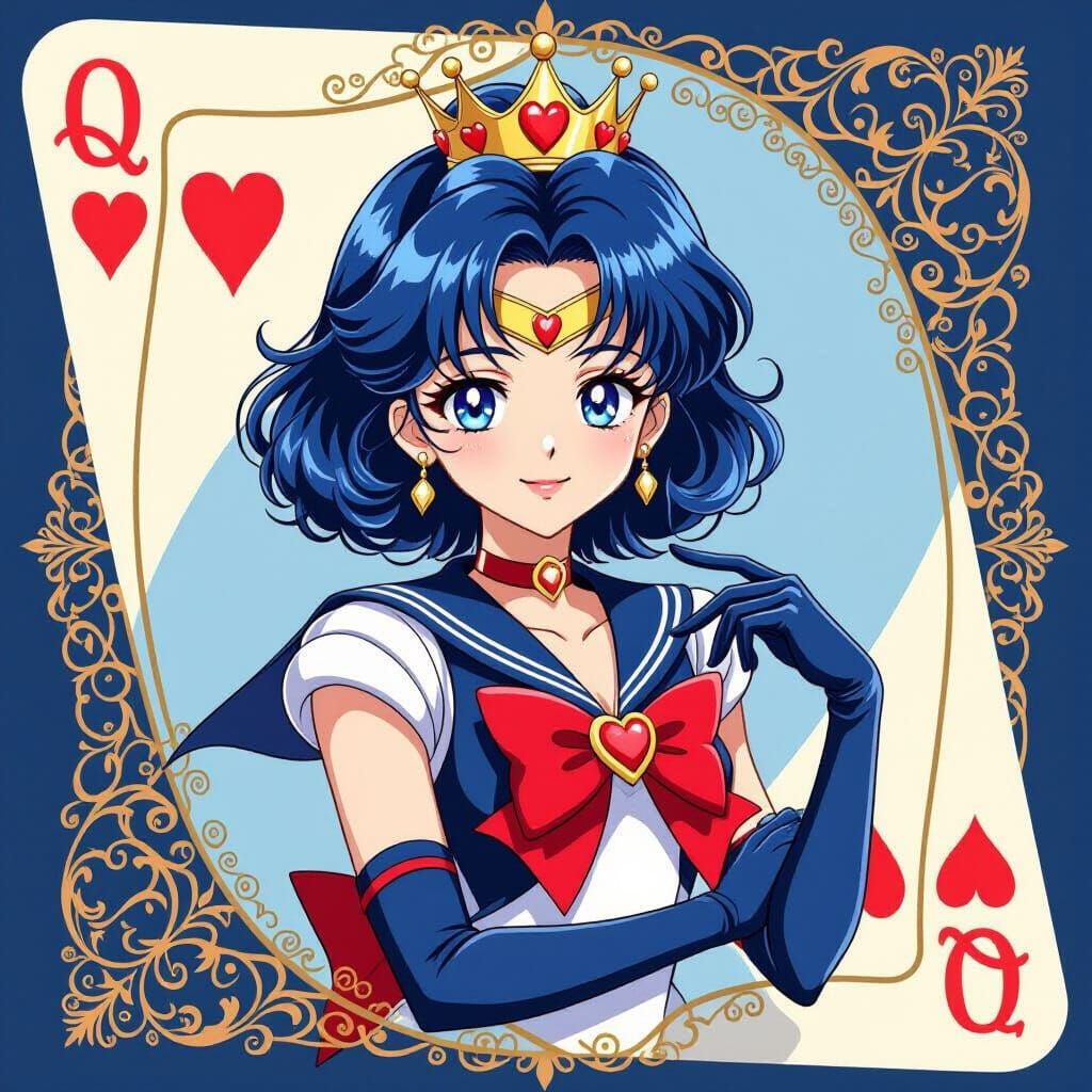 Chibi Sailor Mercury as Queen of Hearts Playing Card