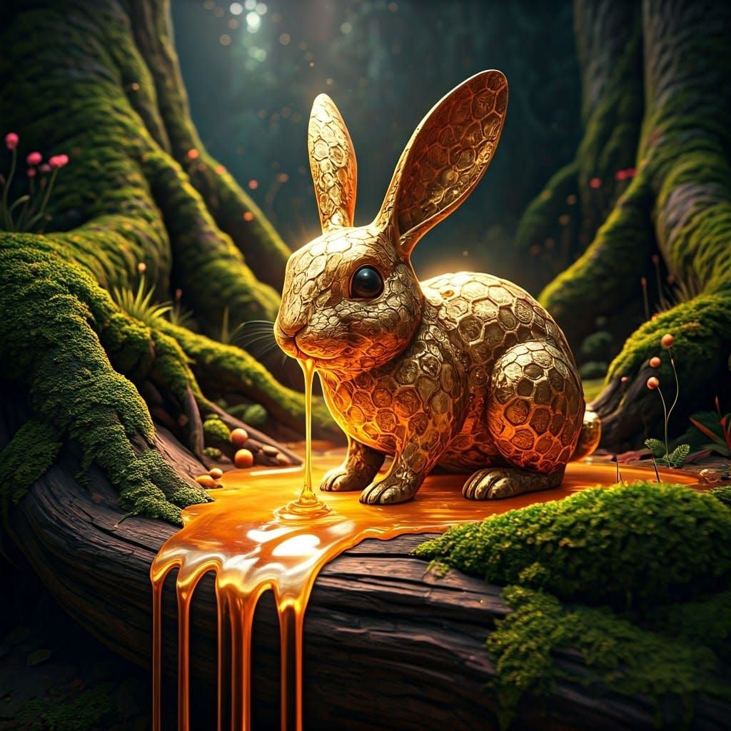 Mystical Honey Bunny in Whimsical Forest