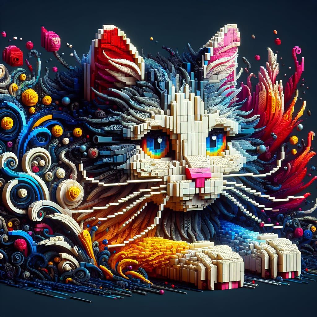 Lego Cat: Detailed Matte Painting in 8K