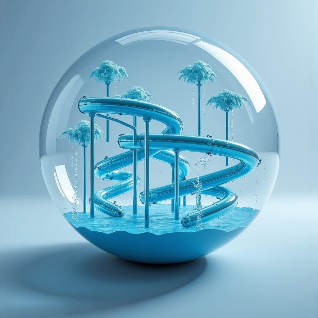 Futuristic Capsule: Miniature Waterpark in Hyperrealism