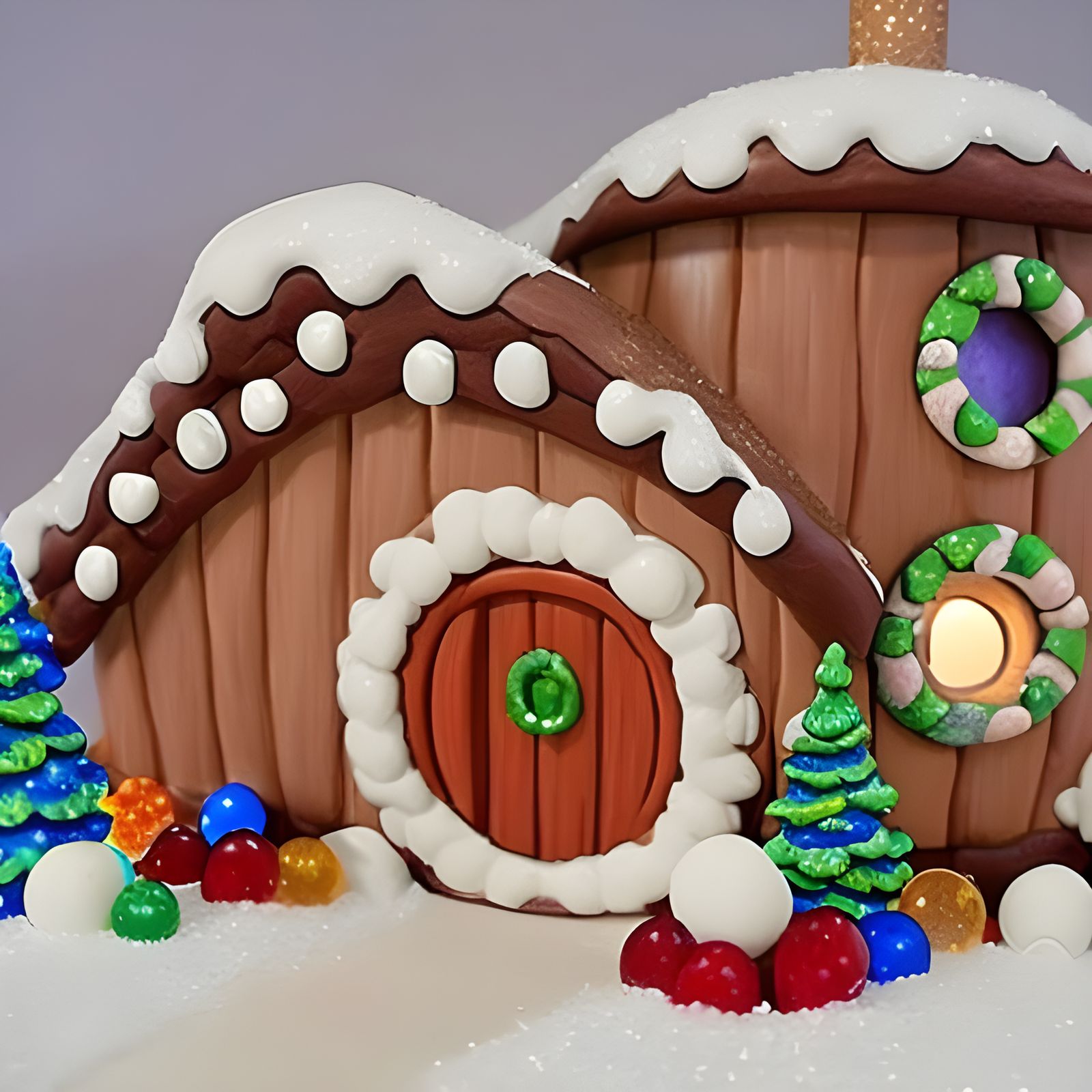 Cozy Hobbit Gingerbread House with Christmas Lights