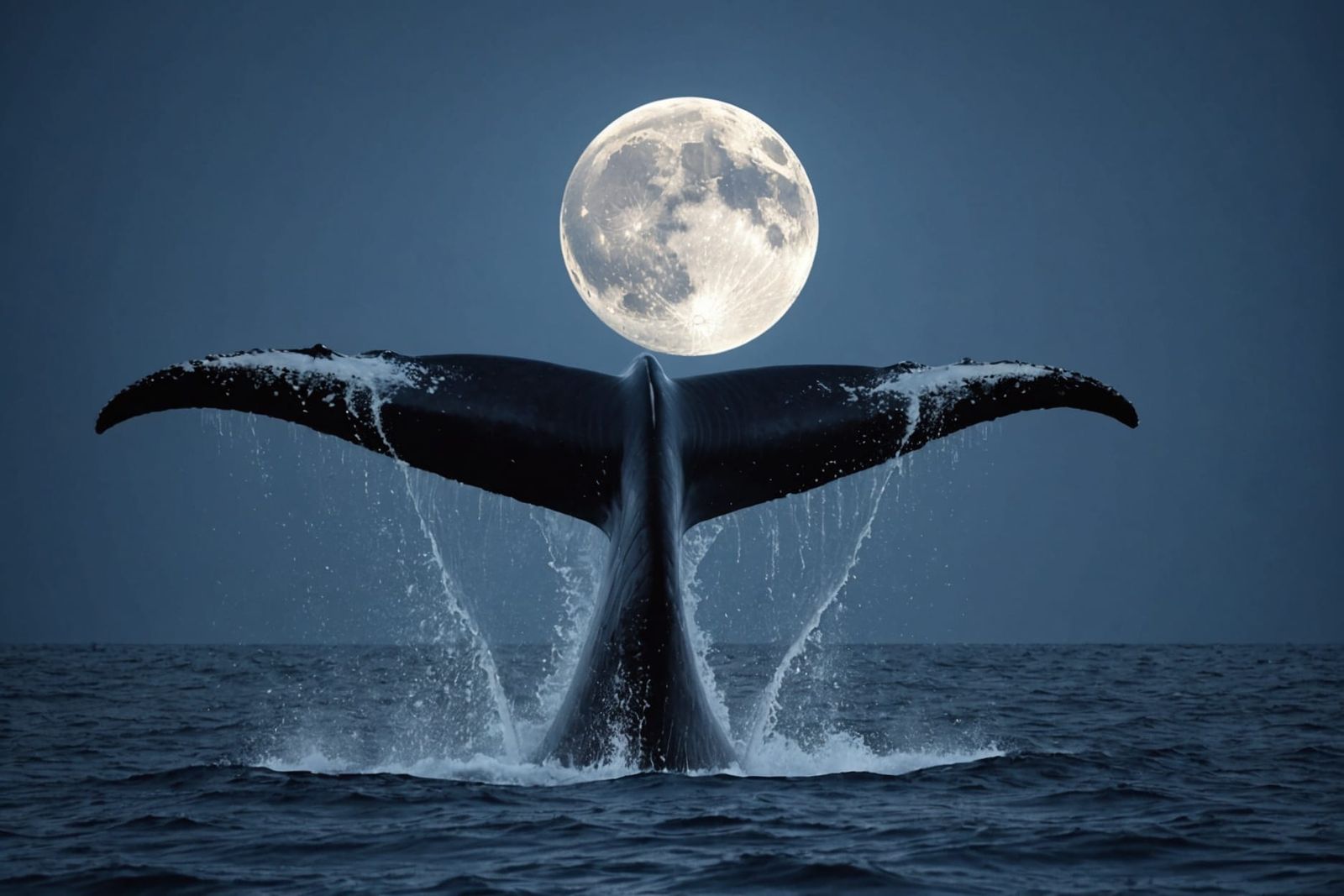 Whale Tail Breaching Under Moonlight: 3D Motion Picture