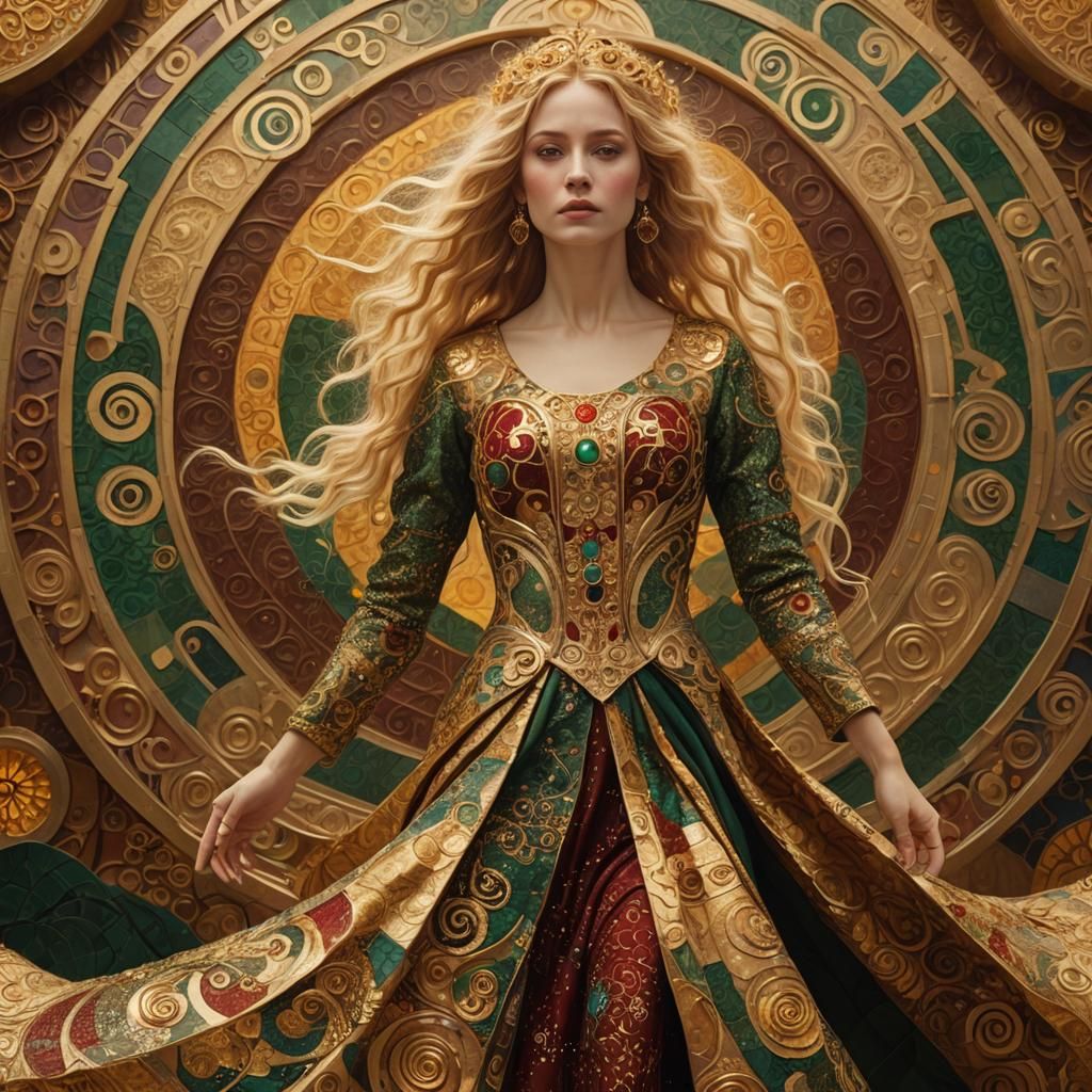 Golden Woman in Klimt-Inspired Digital Painting