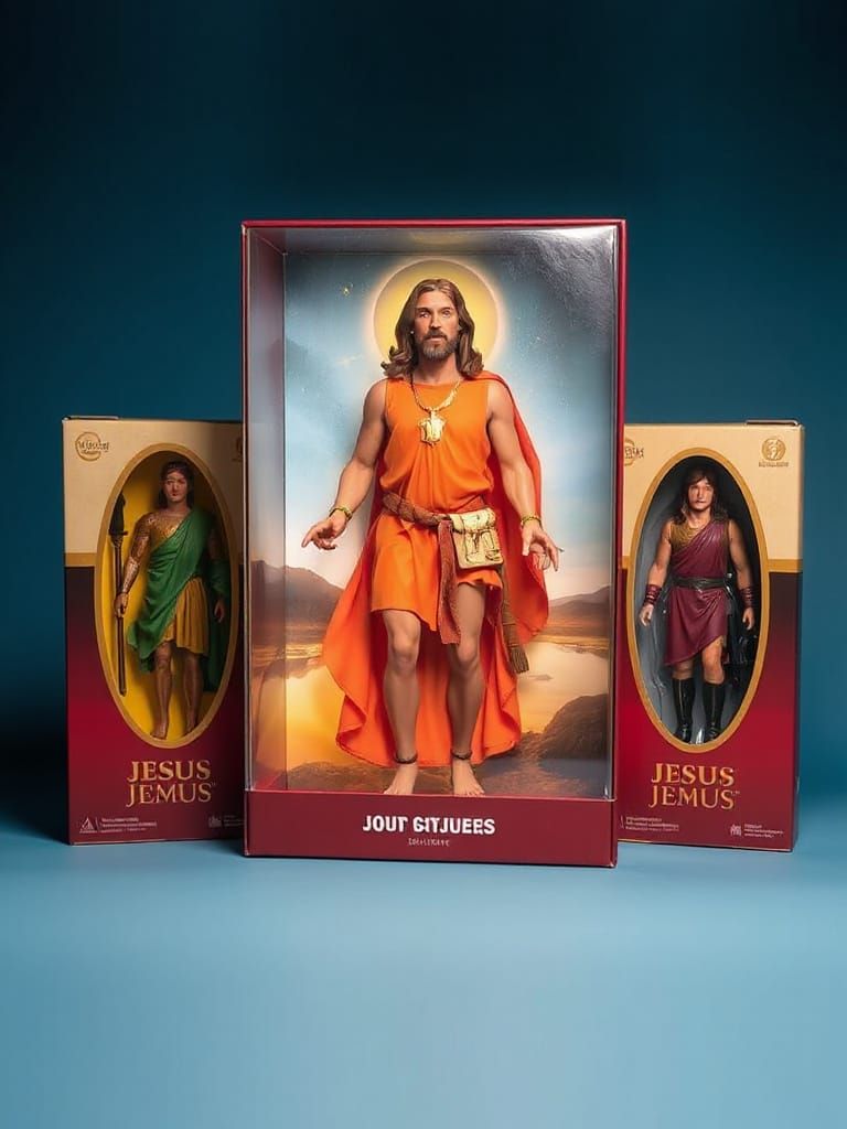 Surreal Action Figure Box Art Depicting Jesus Christ