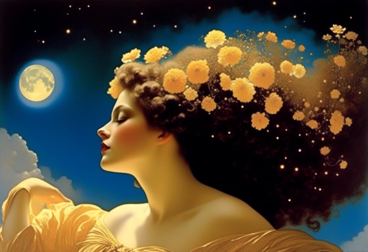 Dancer in Celestial Bloom: Art Nouveau Style