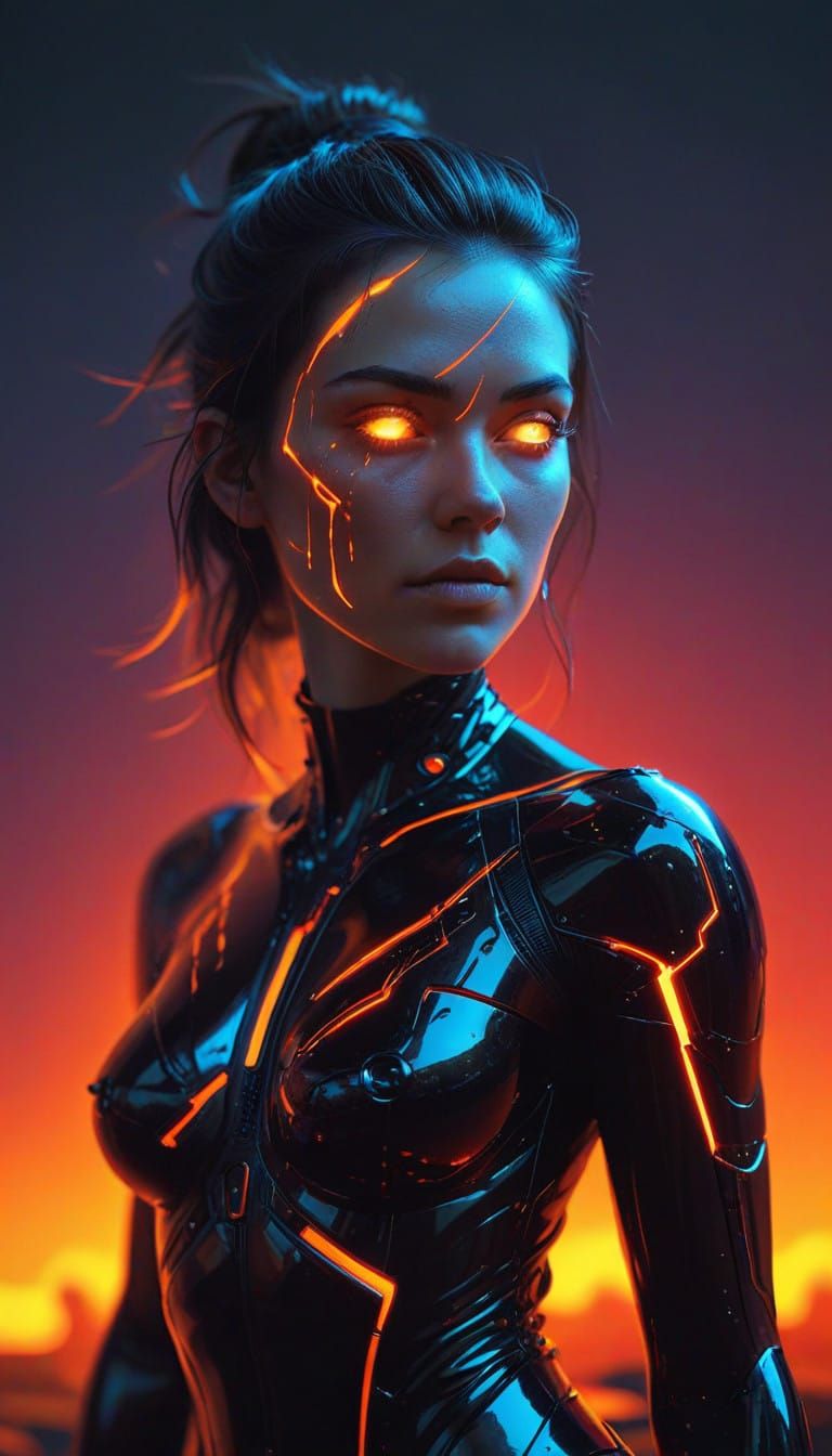 Cyberpunk Goddess in Neon Gradient