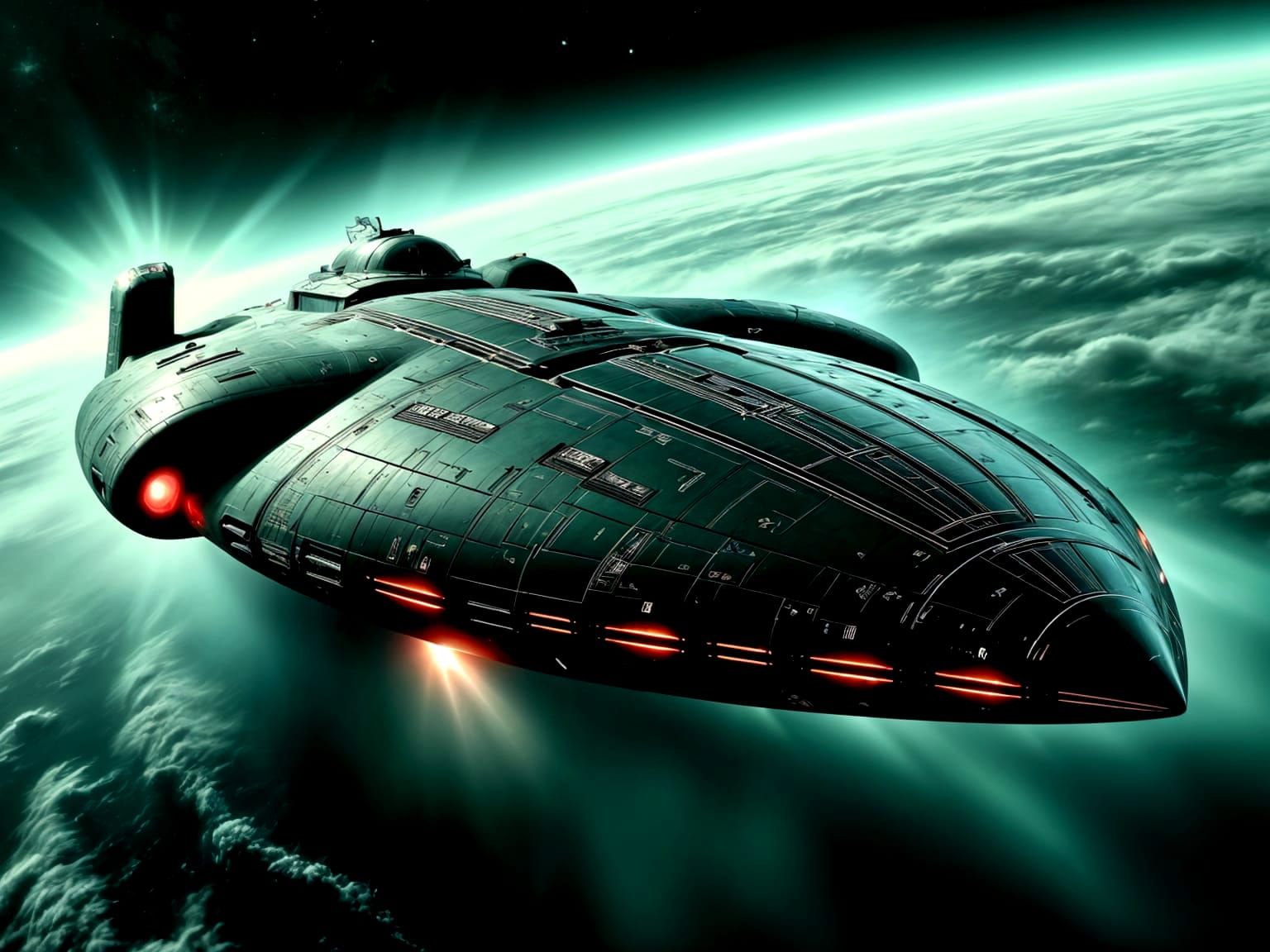 Majestic Star Cruiser Near Blue Green World