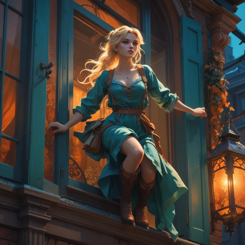 Mysterious Teen Escapes into Night in Triadic Colors