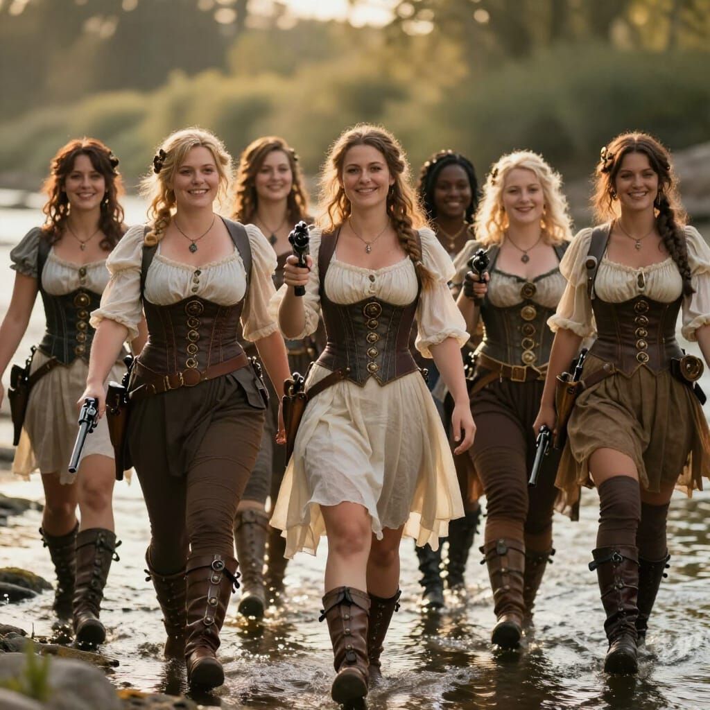 Steampunk Women With Guns on a Hot Day