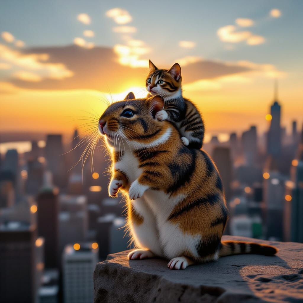 Heroic Mouse Rescues Cat from City Sunset Fall