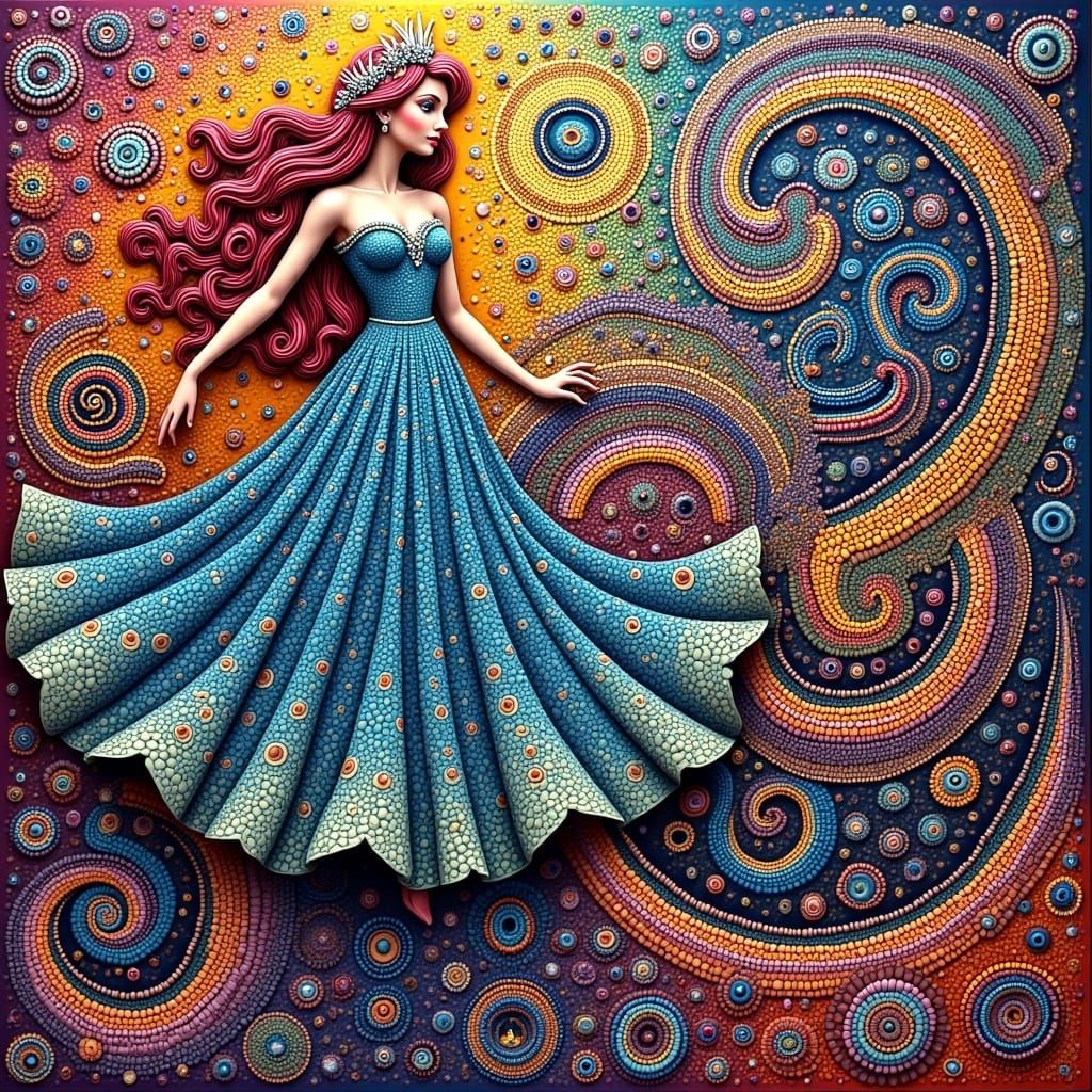 Ethereal Princess Aurora in Iridescent Fractal Landscape