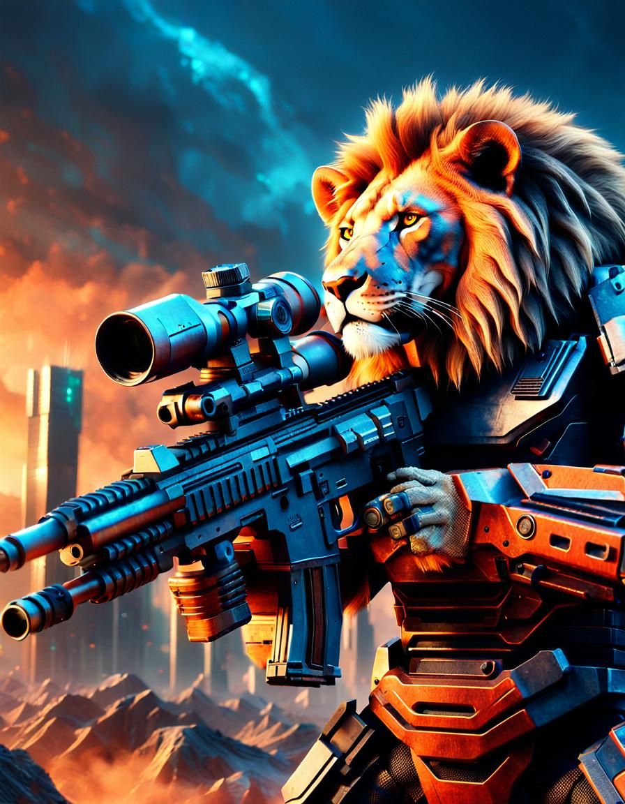 Armored Lion Warrior on Dystopian Planet