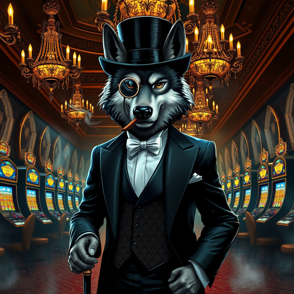 Anthropomorphic Wolf in Casino: Fantasy Concept Art
