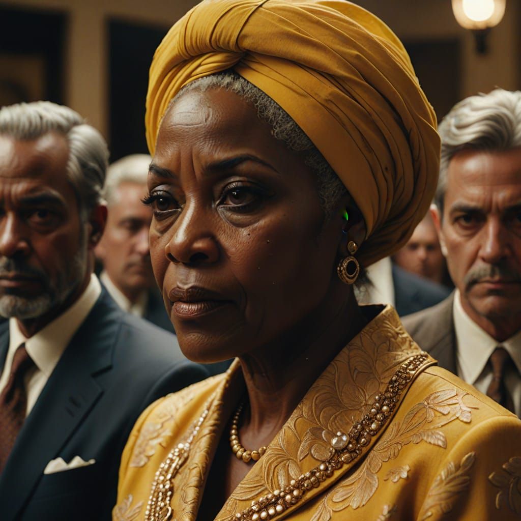 Angolan Woman in Yellow Turban: Hyperrealistic Cinematic Por...