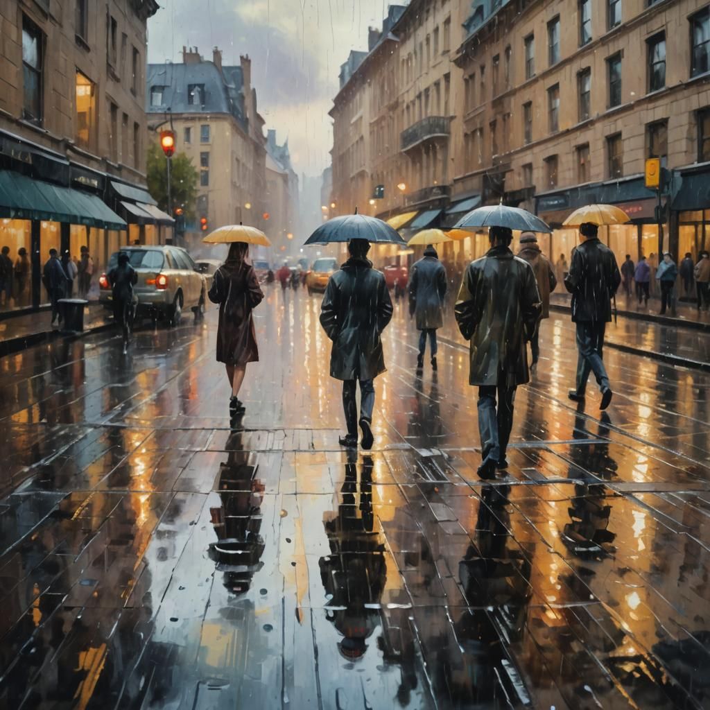 Impressionist Faces Reflected in Raindrops on Window