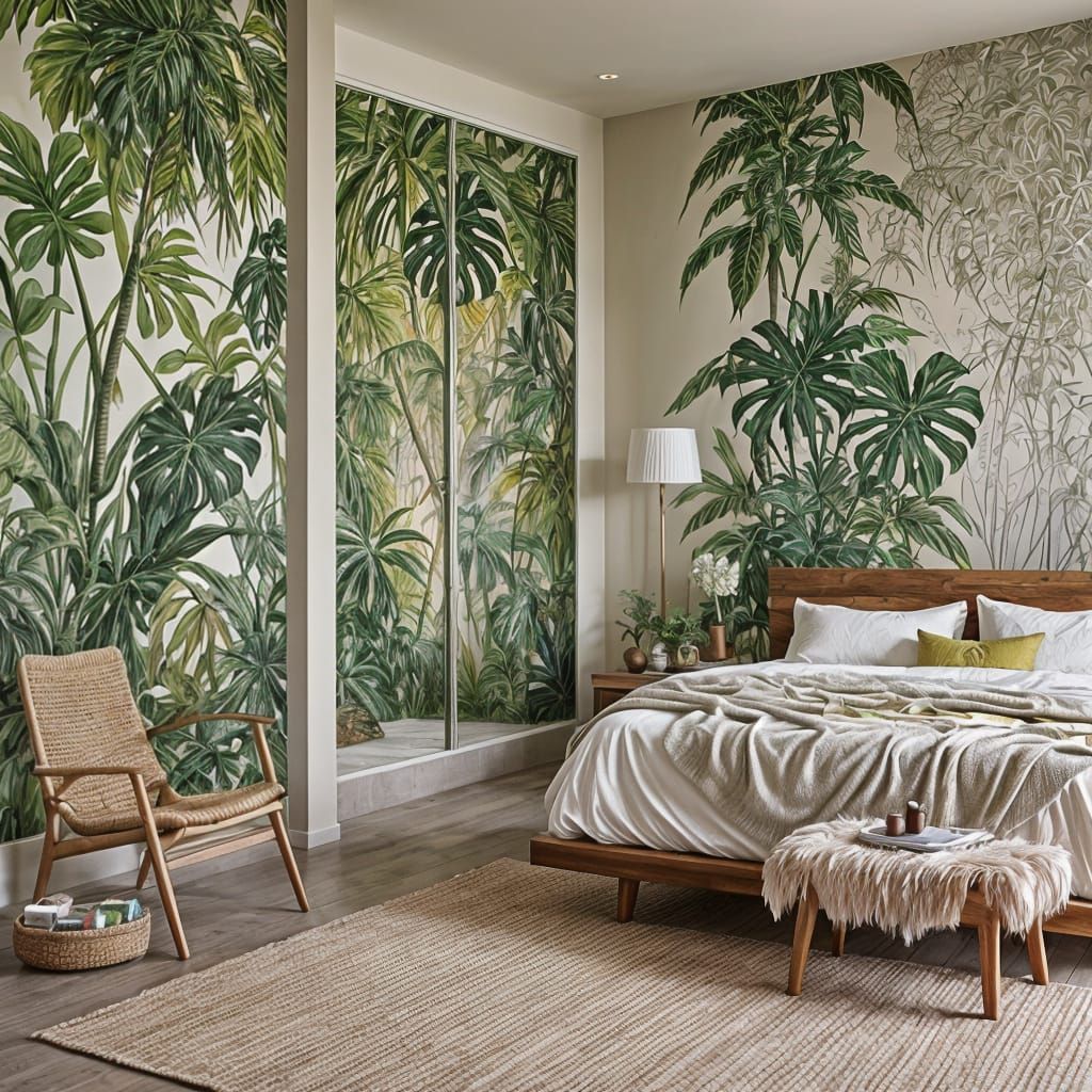 Nature-Inspired Bedroom in Polychromatic Digital Art Style