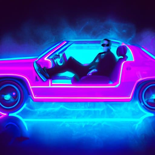 Neon old american car, '80s, retrowave