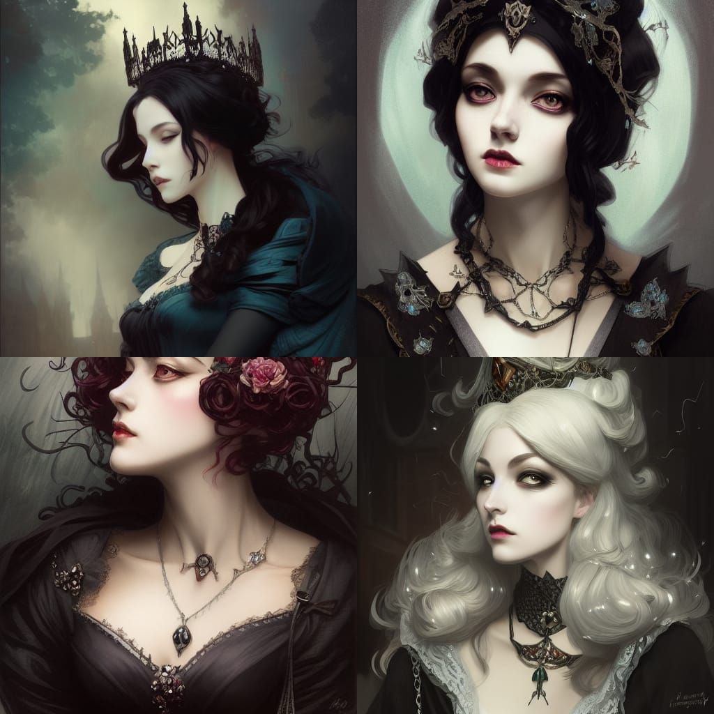 Gothic Victorian Queen Portrait in Art Nouveau Style