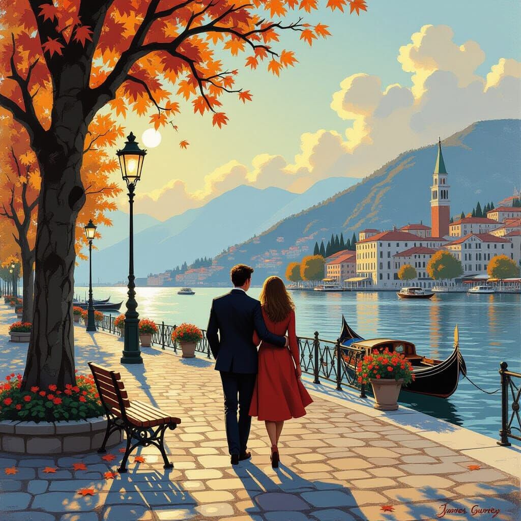 Autumn Date Night in Oil Painting Style