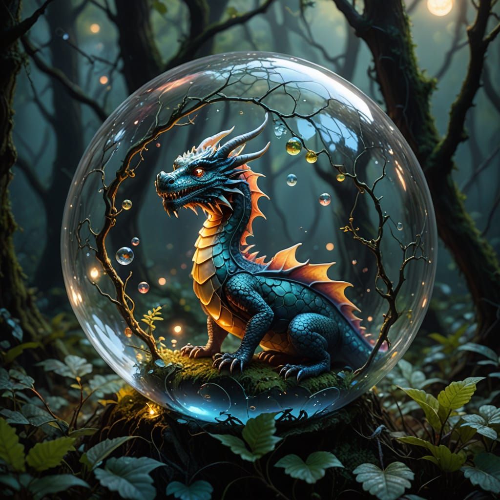 Dragon in a Bubble: Hyper-Realistic Oil Painting