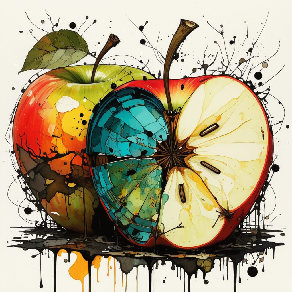 Alcohol Ink Art: Apple's Duality of Life and Decay