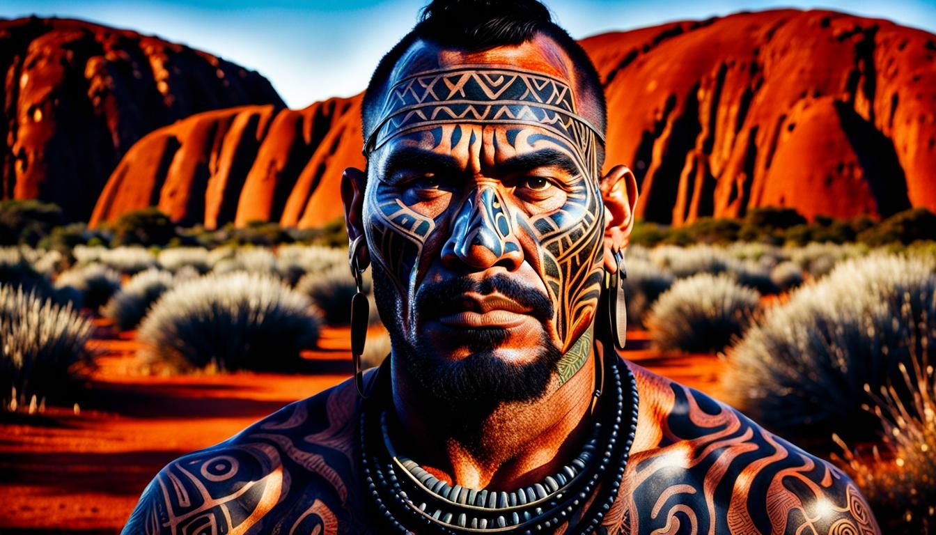 Maori Warrior Portrait with Tribal Tattoos