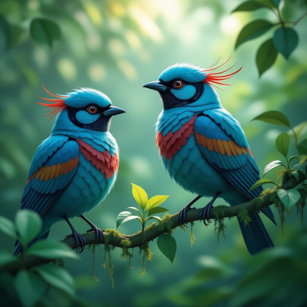 Vibrant 3D Birds in Futuristic Whimsical Style