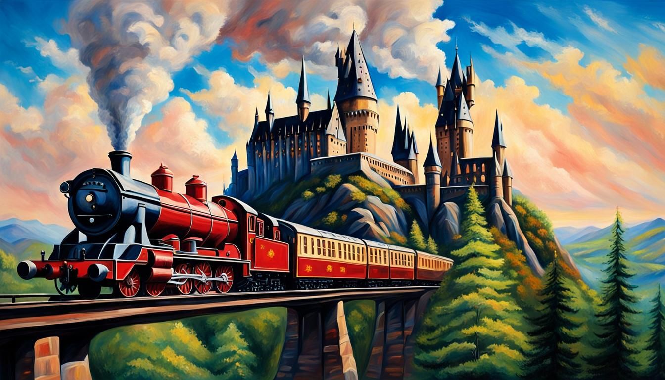 Hogwarts Castle and Hogwarts Express: Oil Painting