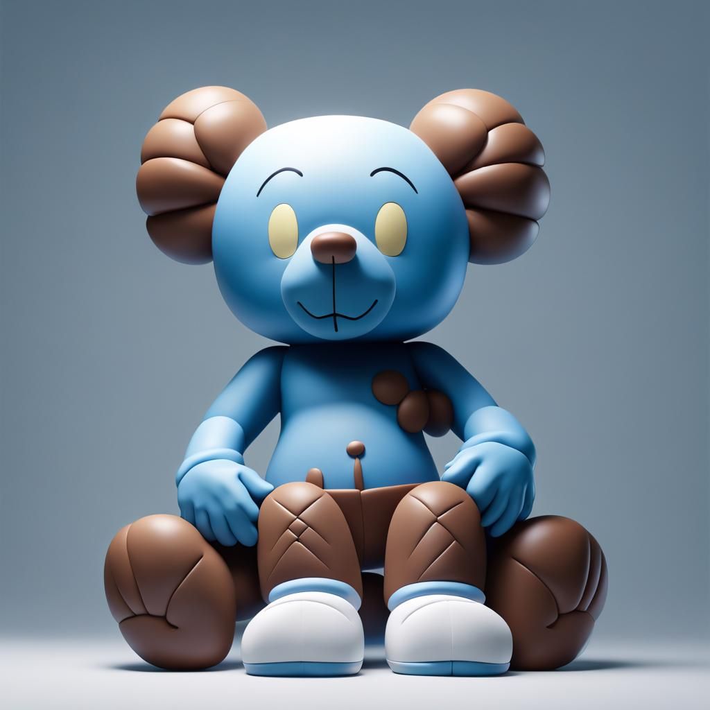 Kaws-Inspired Blue Teddy Bear Figure in T-Pose