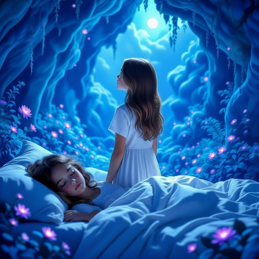 Surreal Dreamscape: Twin Girls in a Lucid Awakening