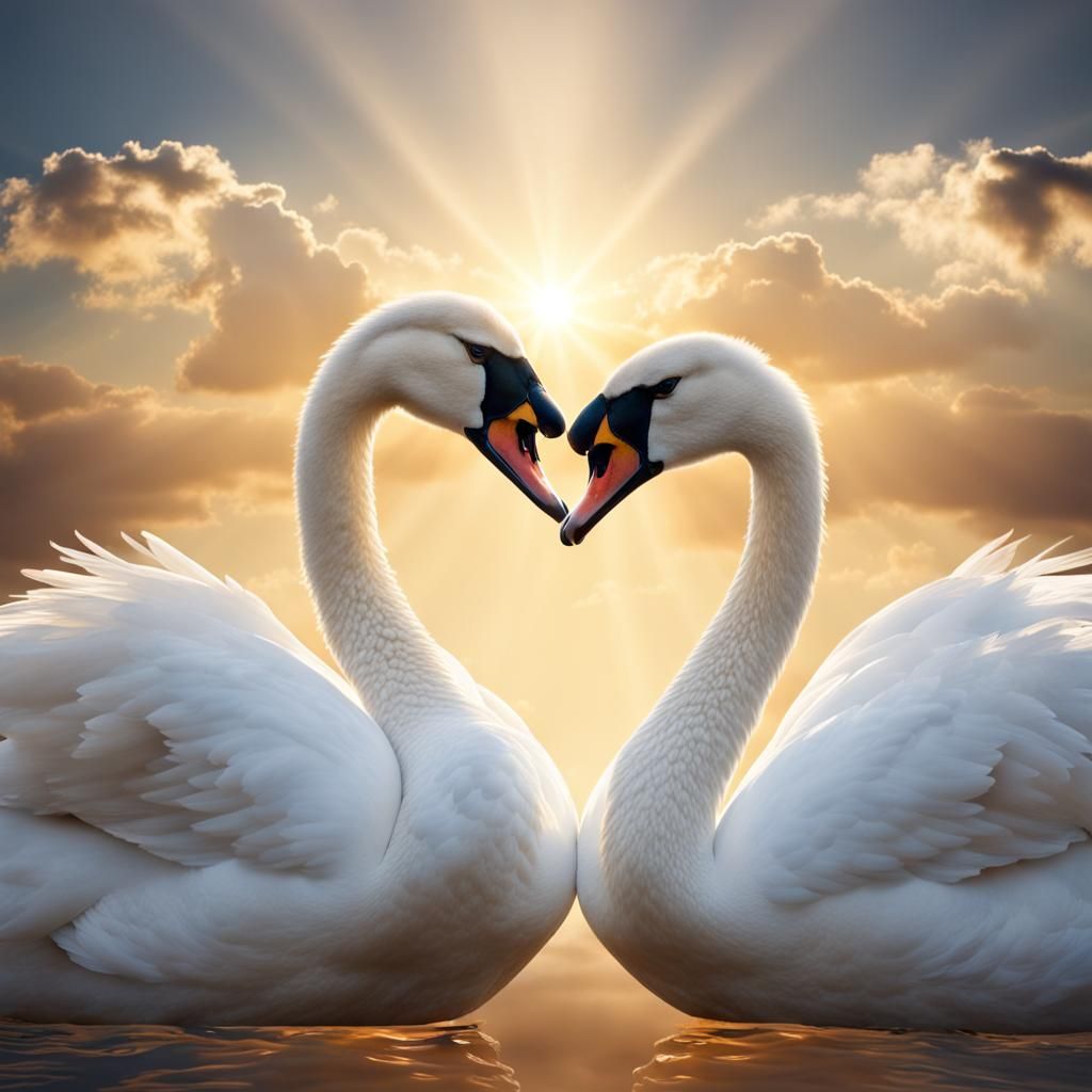 Swans Create Heart Shape in Divine Light