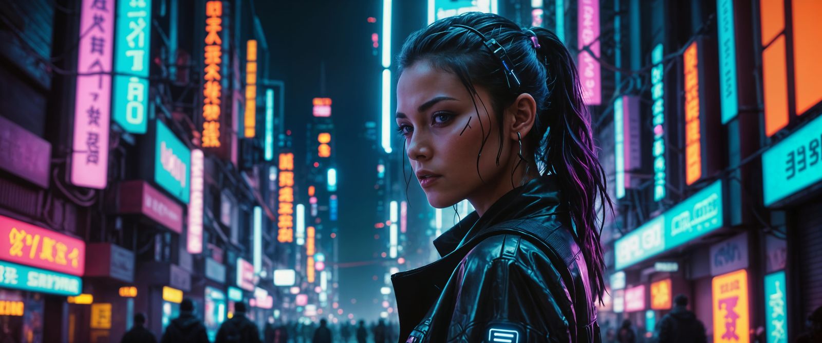 Cyberpunk Woman in Neon City