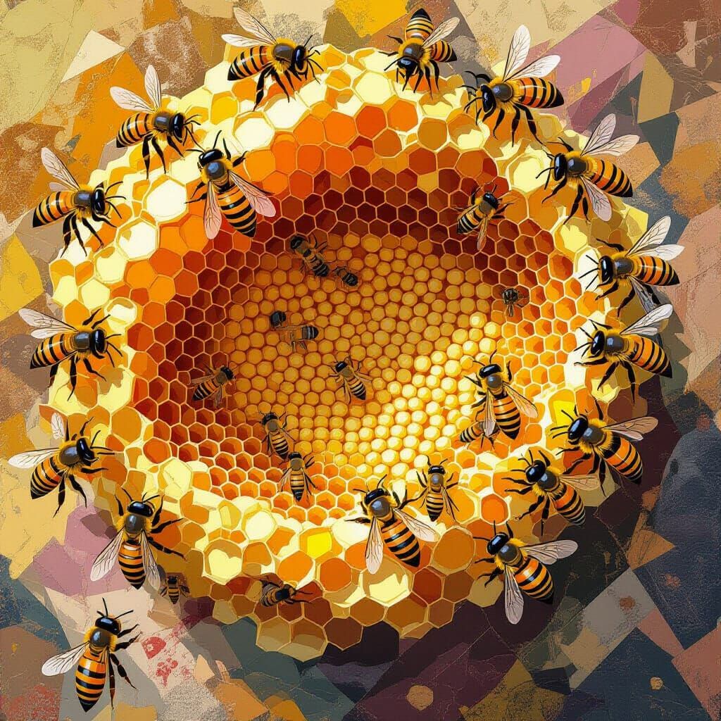 Busy Beehive in Cubist Art Deco Style