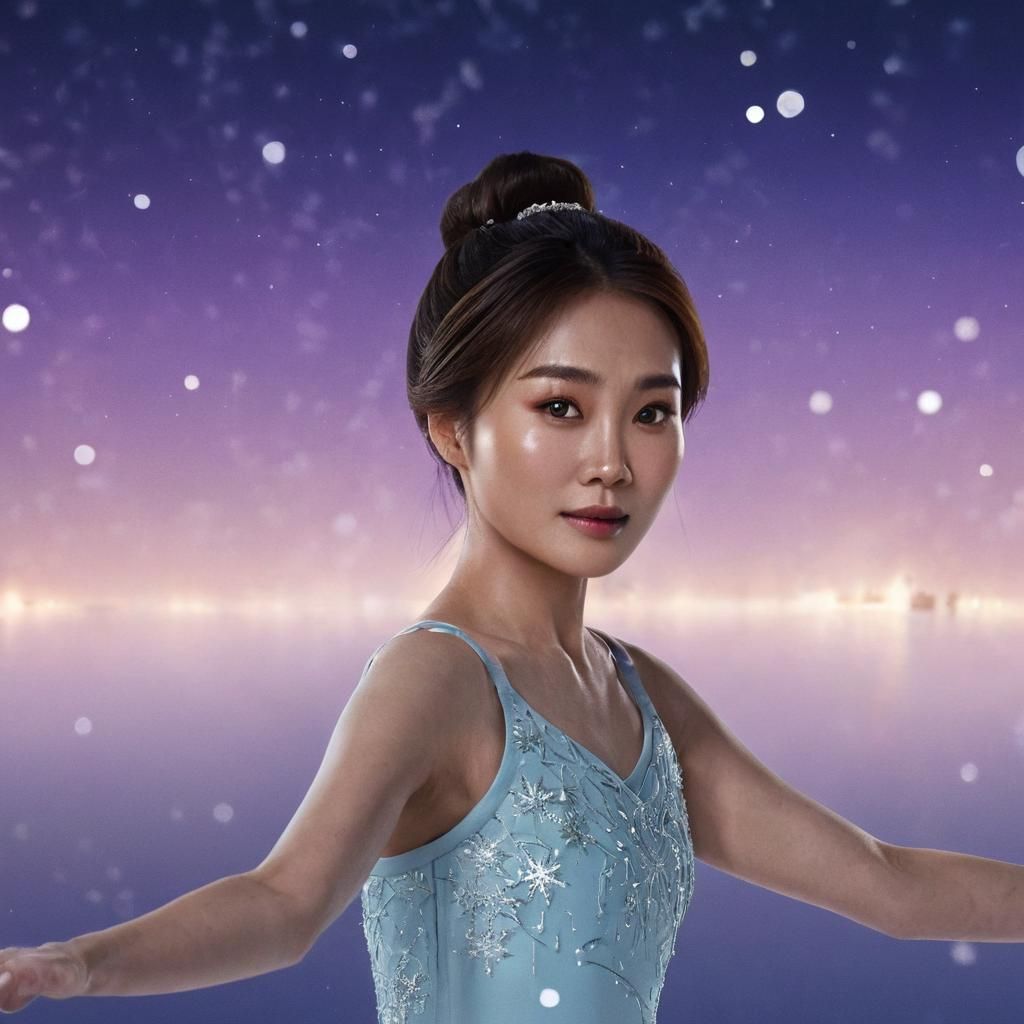 Anime Ballet Dancer on Frozen Lake at Twilight