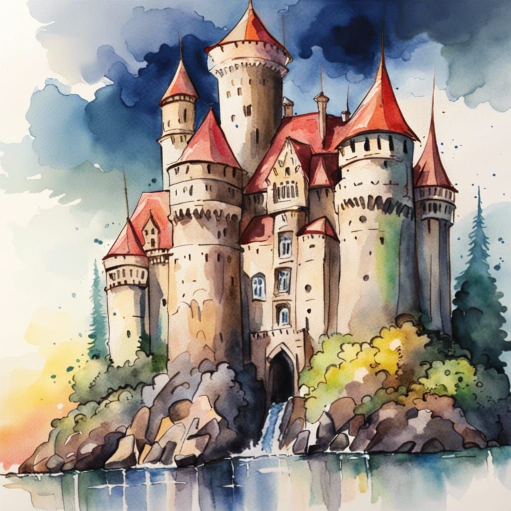 Watercolor Castle Painting
