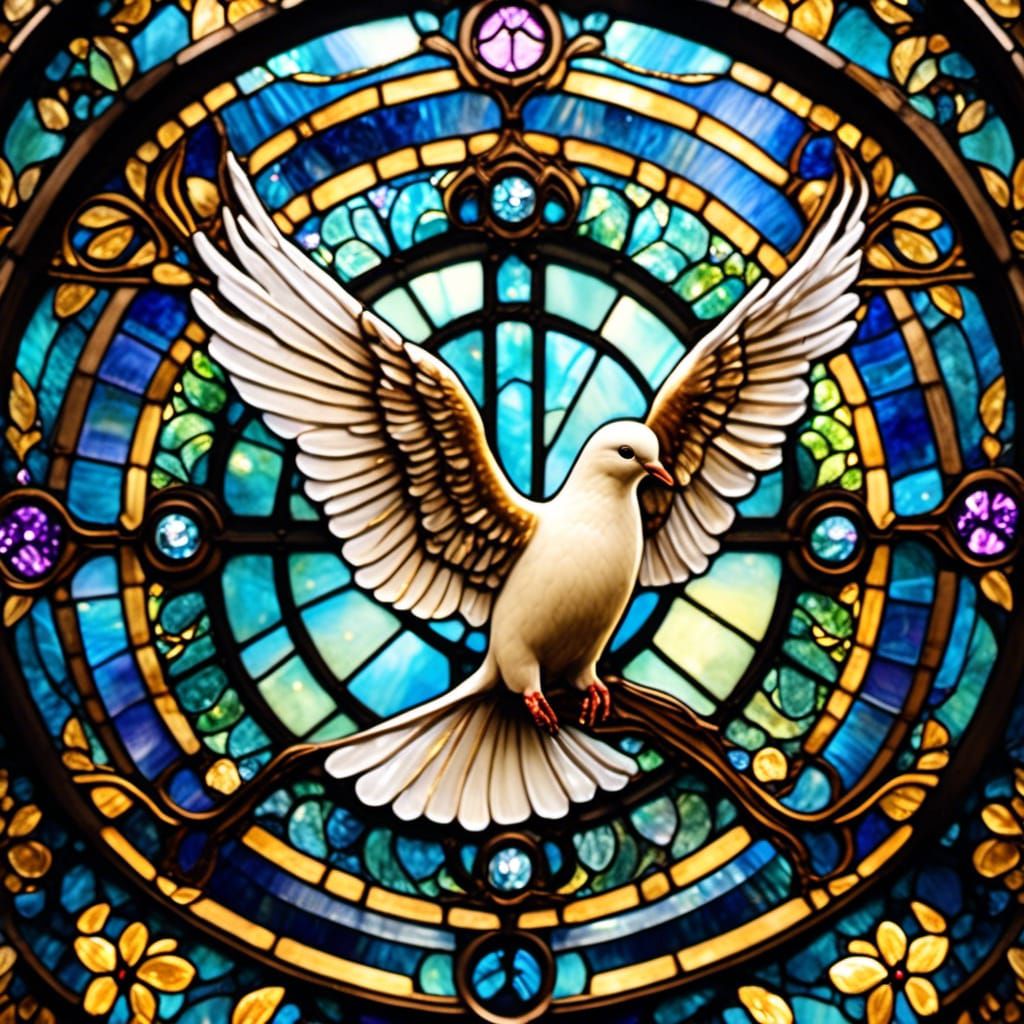 Stained Glass Peace Dove Fantasy Ink Style