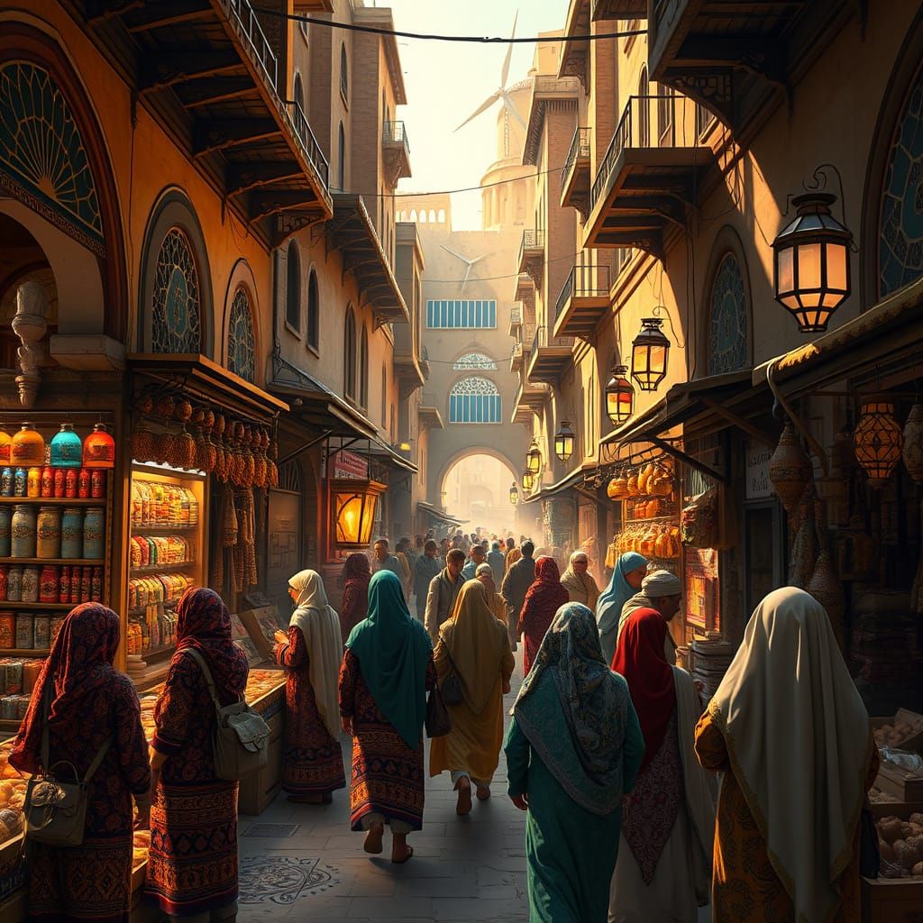 Medieval Souq Marketplace in Solarpunk City