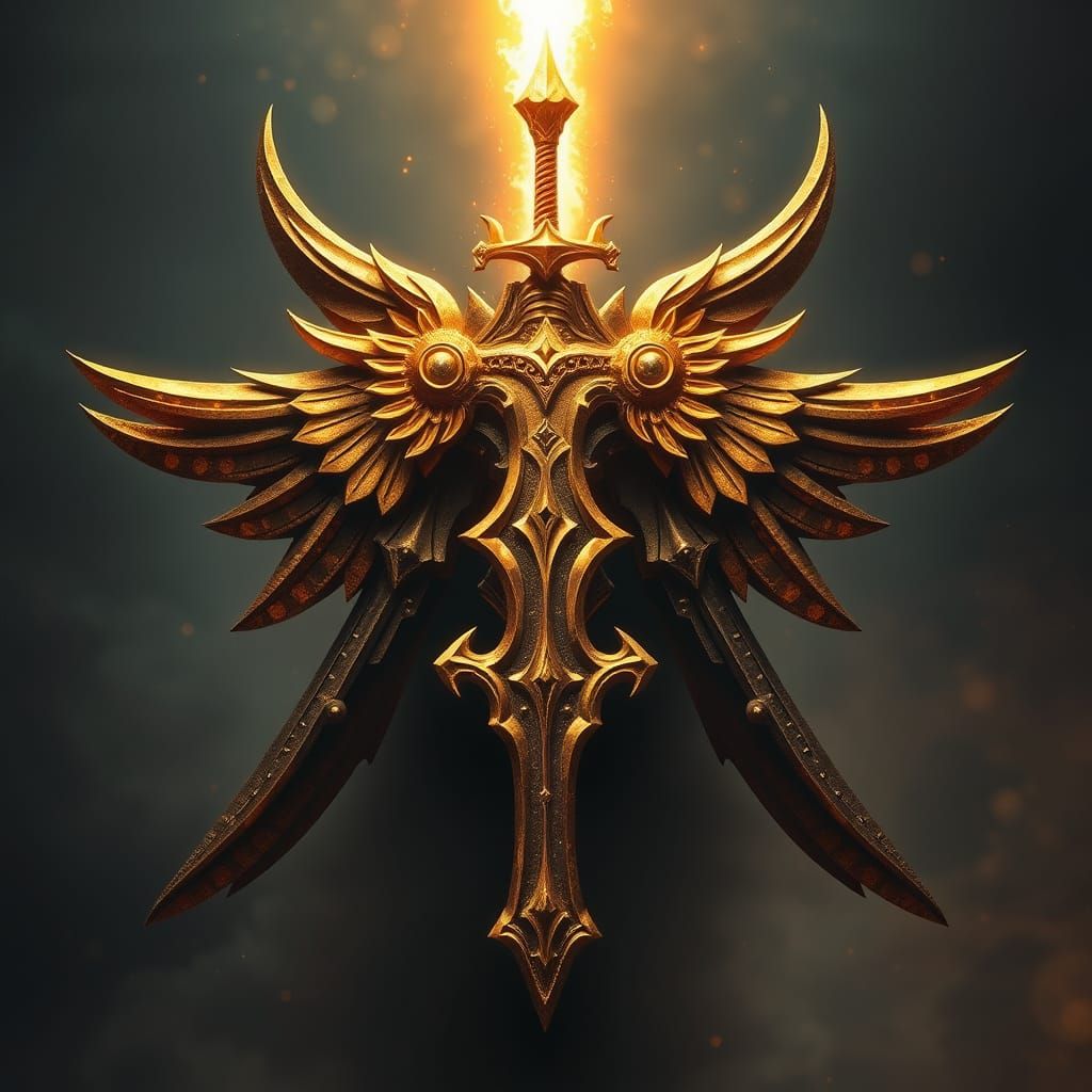 Golden Angel of Great Power with Enormous Wings and Golden S...