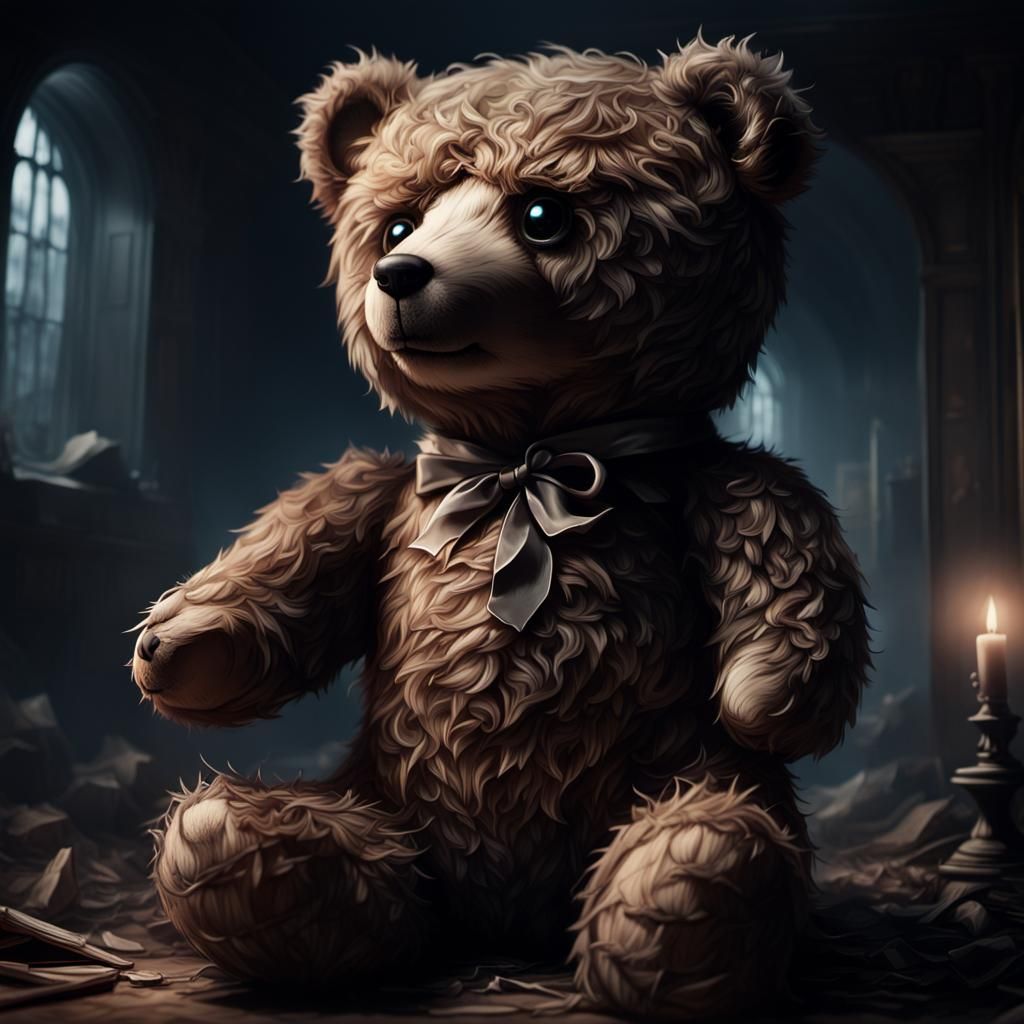 Haunted Teddy Bear in Digital Matte Painting Style