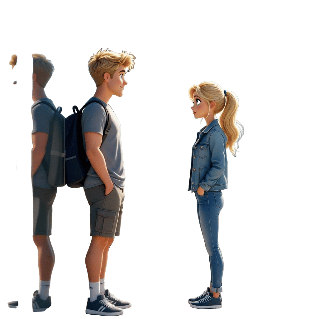 Blond Couple at Poznań Station in Pixar Animation Style