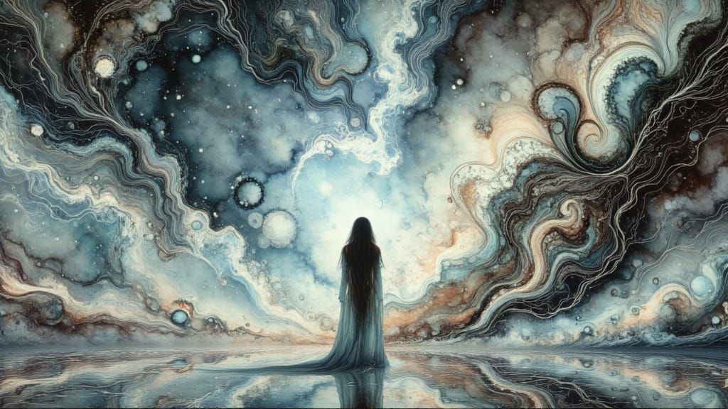 Eerie Storms with Woman, Surreal Digital Art