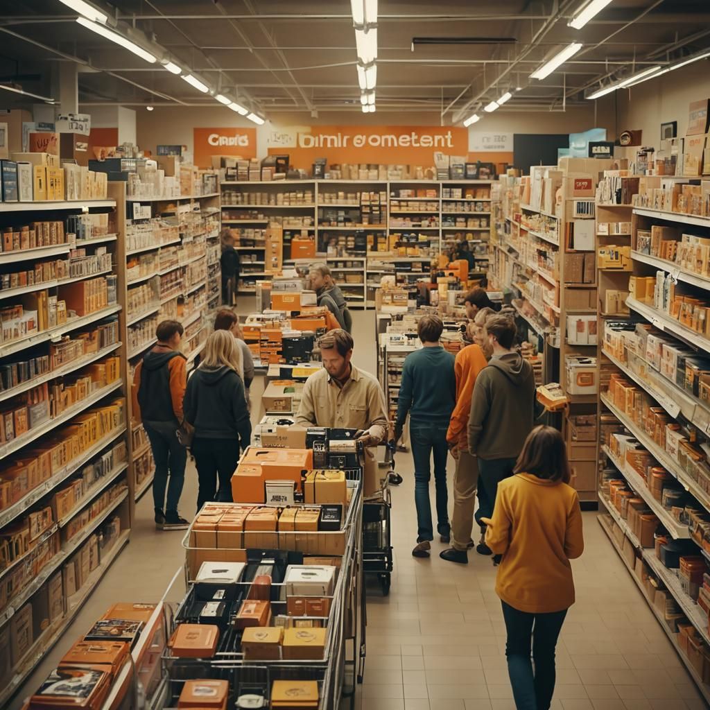 Busy Home Improvement Store in Cinematic Style