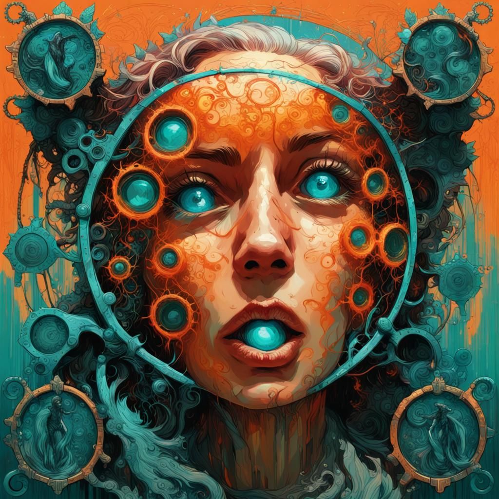 Woman at Gate in Vibrant Digital Illustration