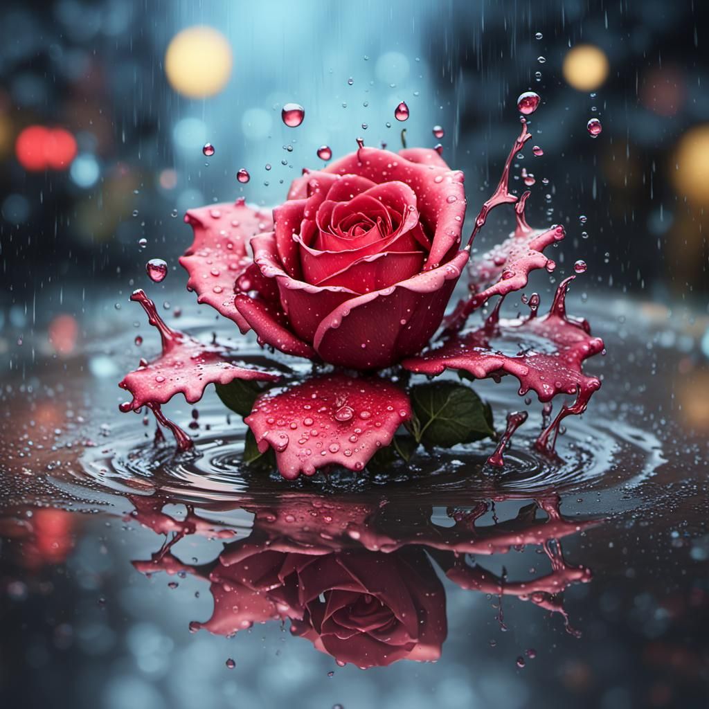 Rose in Rainy Puddle: Photorealistic CGI Masterpiece