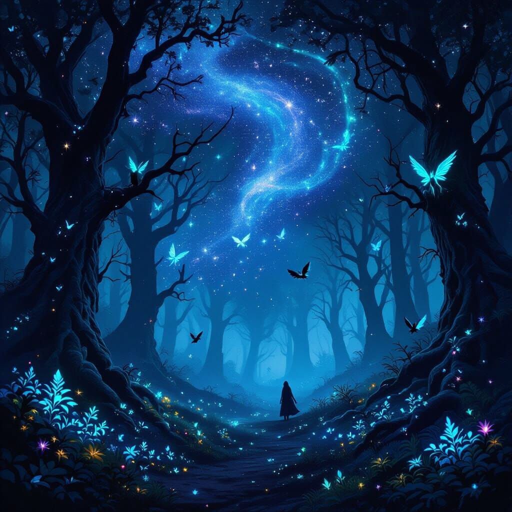 Mystical Forest Night With Celestial Creatures