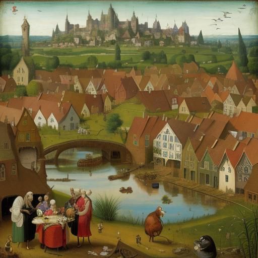 Colorful Townscape Inspired by Surrealist Masters