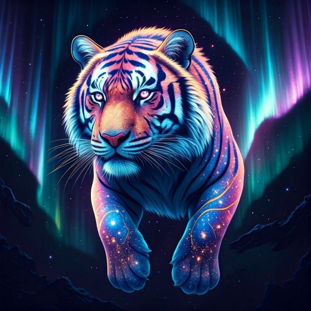 Vibrant Starlight Tiger in Watercolor