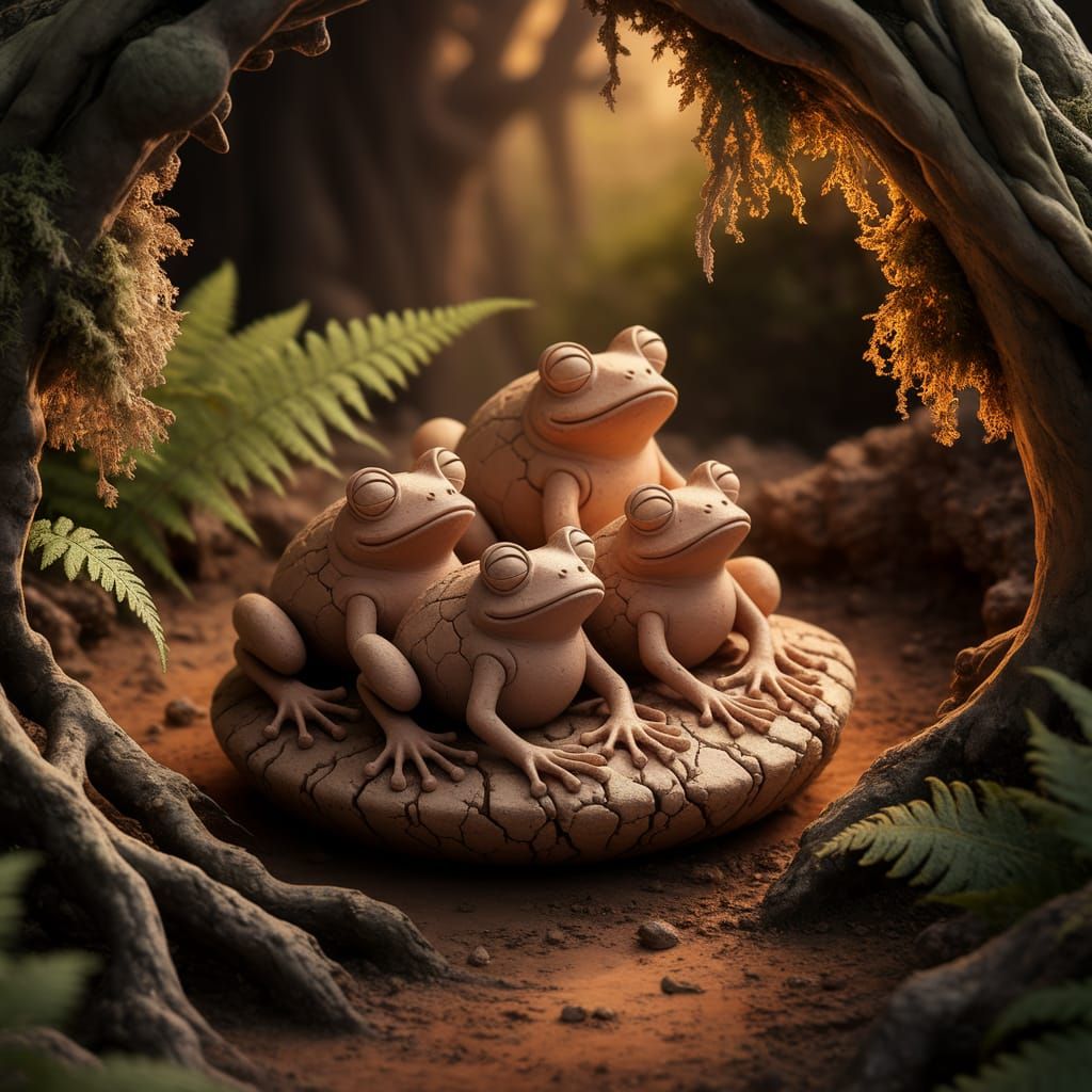 Clay Frog Sculpture in Forest, Dutch Still Life Style