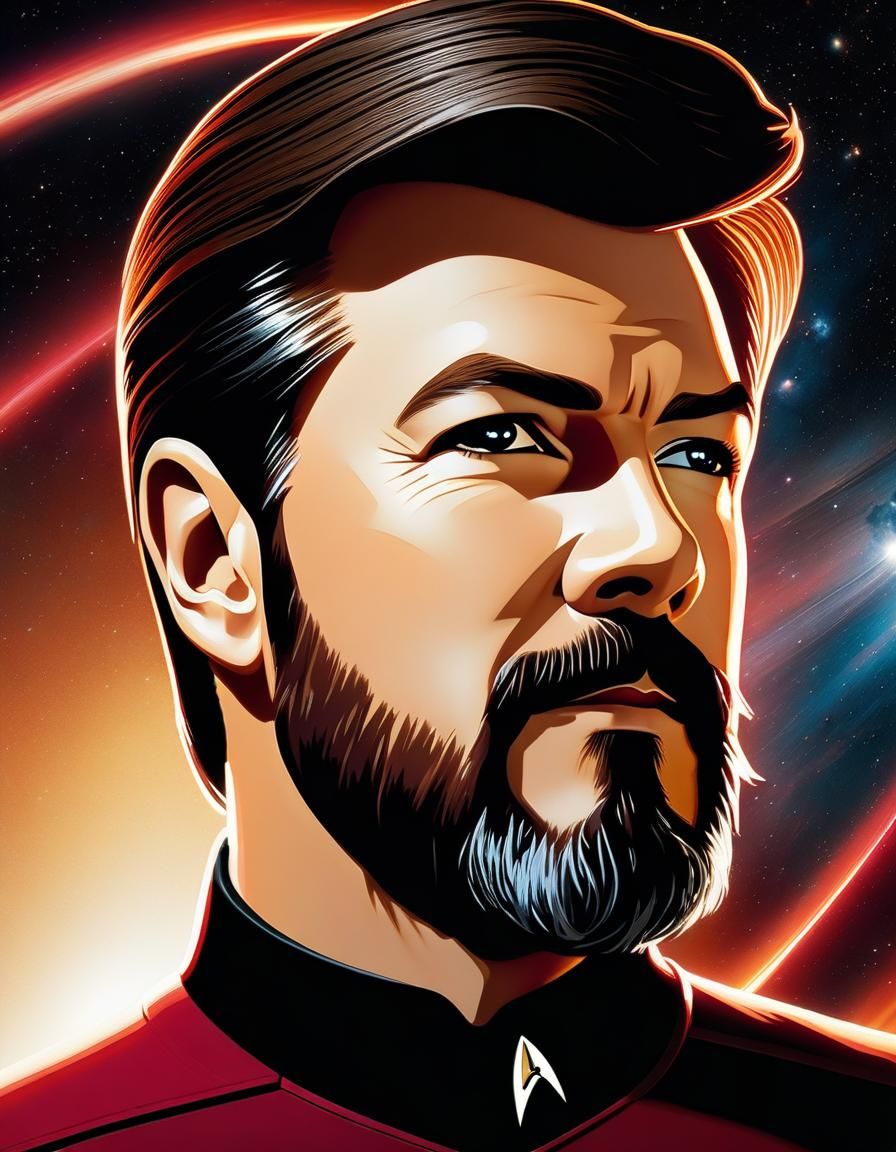 Hyperrealistic Portrait of Commander Riker in 8K